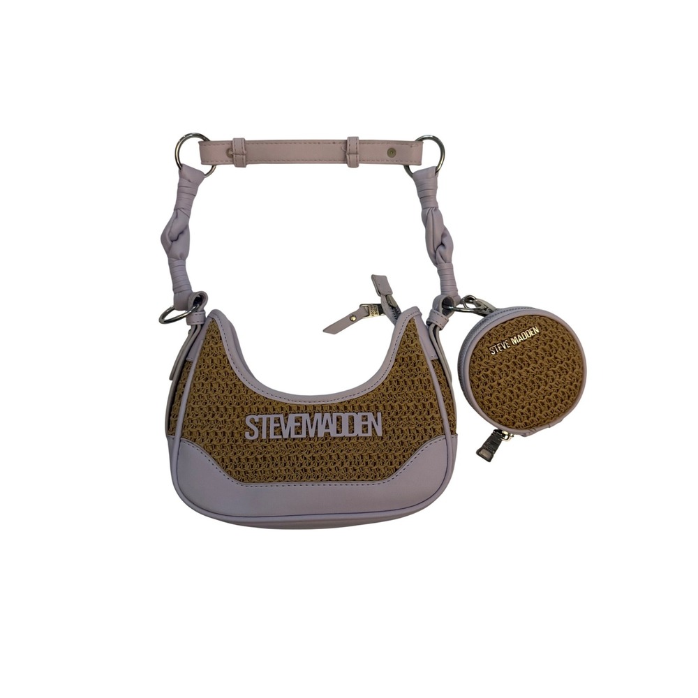 Steve Madden BDARYLL Mini Shoulder Bag Lilac Purple Raffia Straw Crossbody Purse